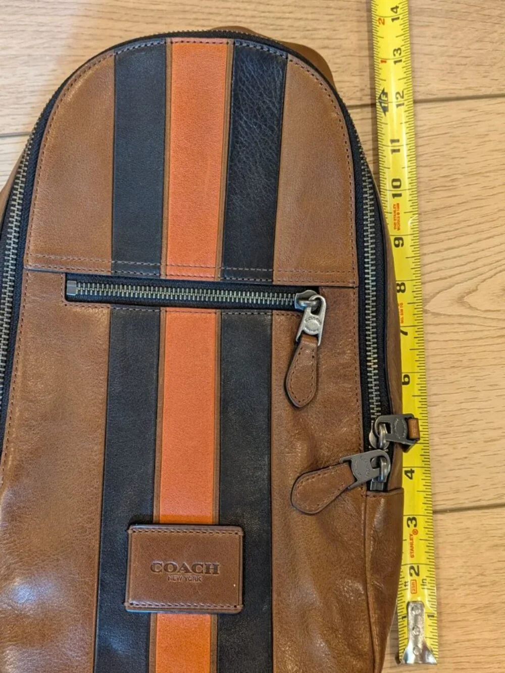 Coach Brown Leather Belt Bag with Black and Tan Stripes